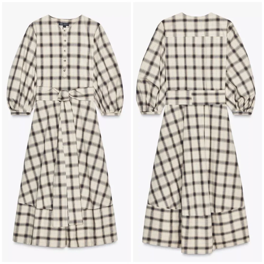 Zara Oversized Cotton Plaid Shirt Dress With Belt Tie Lagenlook Long Sleeves - Picture 5 of 12